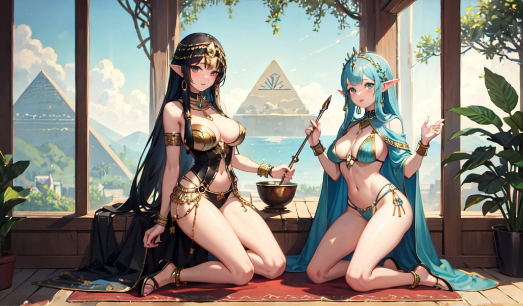 ((Highest quality)), ((masterpiece)), (detailed), One Beautiful Cleopatra, y,Celtic,pyramid,Elf