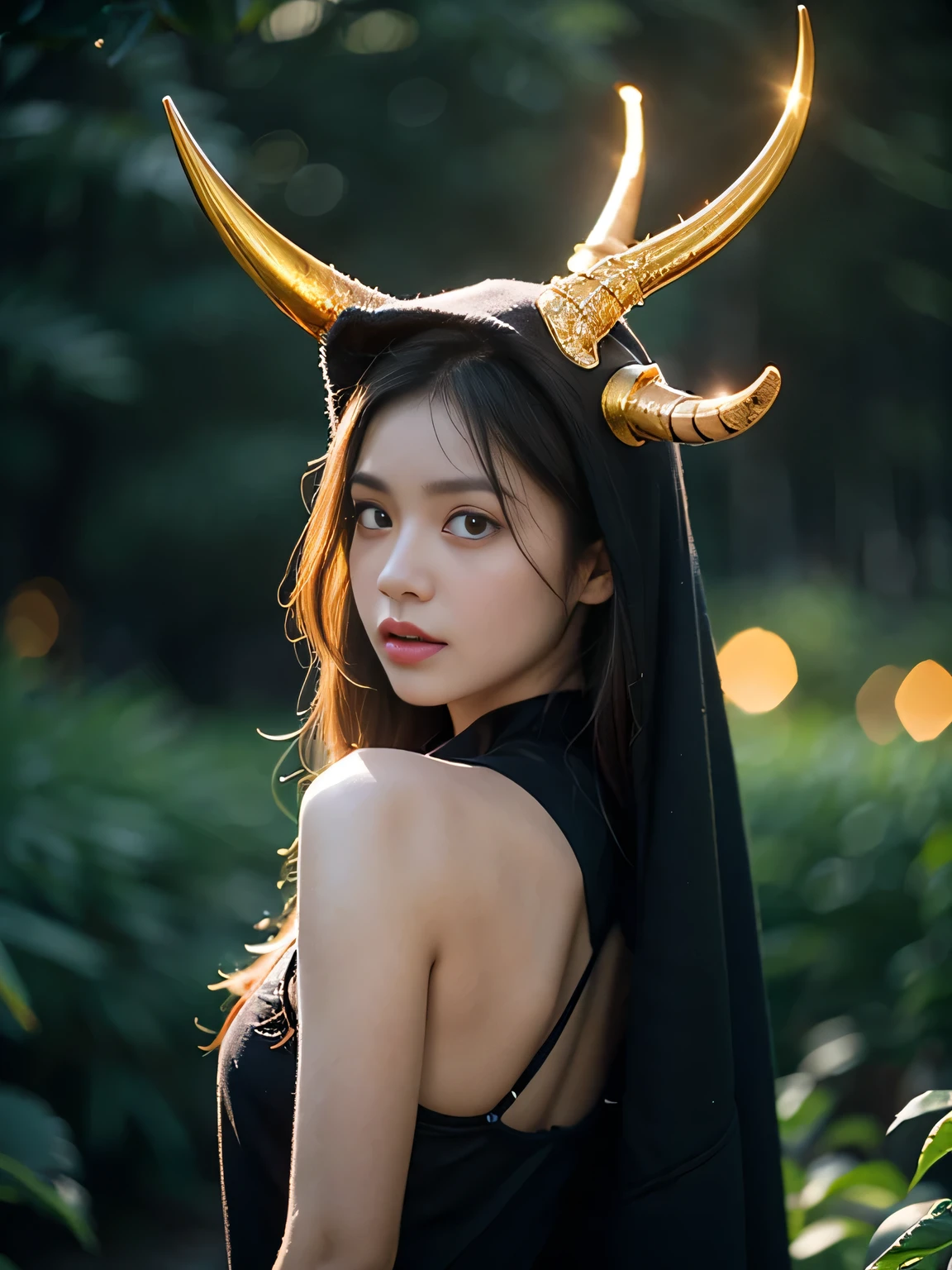 "solitary". Cowboy shooting, (Gray gloomy background, Dark Forest. Melancholy and despair, Dark Dramatic Lighting, Vignette), Realistic eyes, Pretty Face, 1. Girl in perfect shape, Druid, There are large antlers on the head, (The horn is fully visible in the frame:1.5). Long and straight hair, Flowers, firefly, Tangled branches, (She wears a veil with a hood), ((Perfect anatomical structure)), full, Upper Body, Head-to-back shooting, (Glowing eyes), A black magic, Gothic, Burn orange gradient, magic, nature, magic splash, 3D vector graphics, Fantasy Art, Watercolor effect, bokeh, Hand Painted, number, Soft lighting, Isometric style, Retro aesthetics, 4K resolution, Use Cinema 4D, Nature Lighting, , masterpiece, Very detailed, Wheel within a wheel, Ultimate texture, Fear, Excellent, crawl, Scarimog&#39;Refinement and tranquility. Emphasis on low-poly style, The overall appearance should be stylish and beautiful, This makes it suitable for branding and logos.