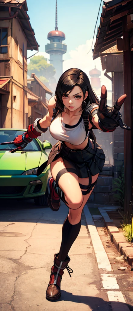 (tifa lockhart) 1 girl, facing the front, going, Coming in the direction of the camera, going para a câmera, facing the front going,