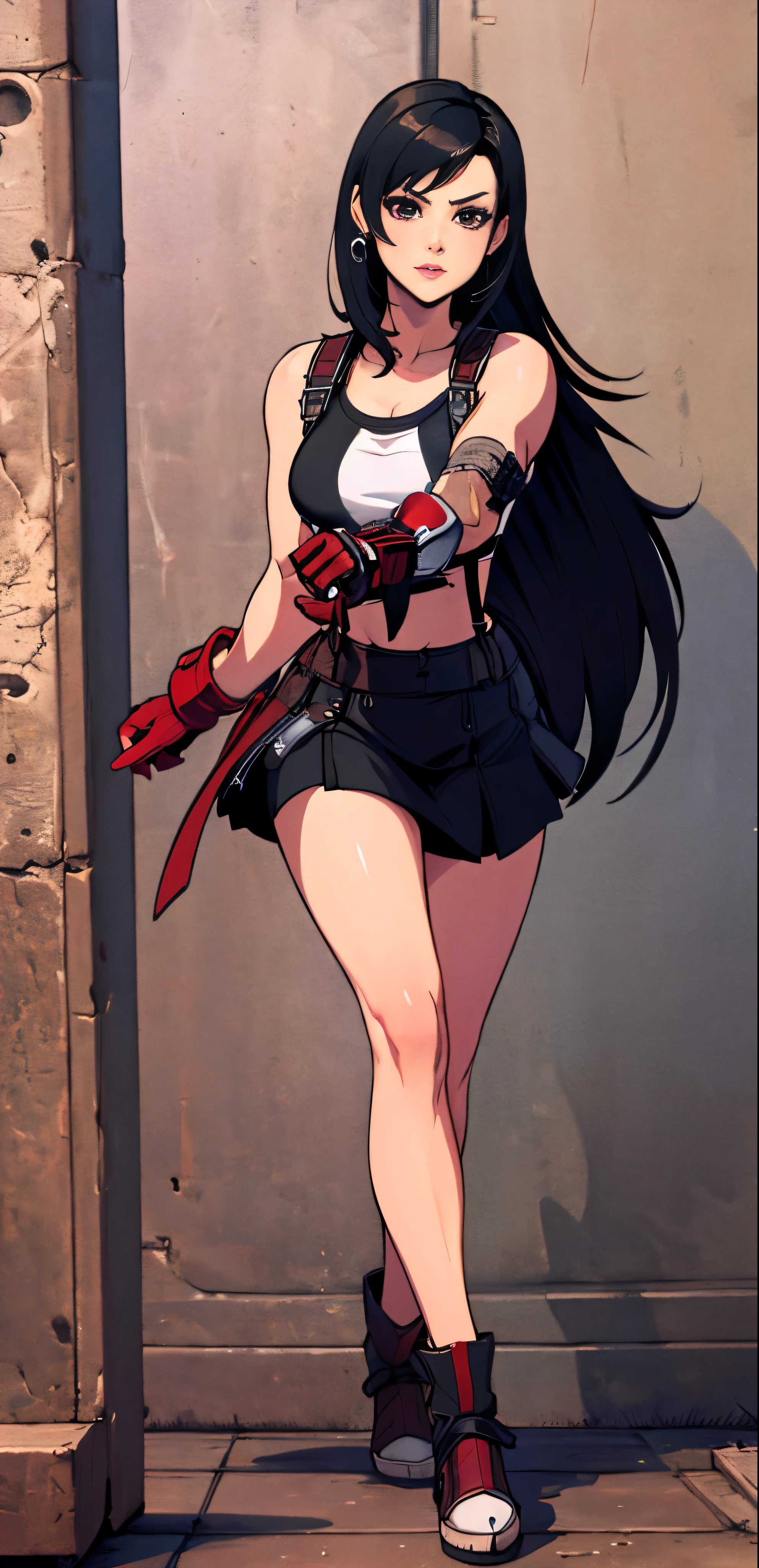  (tifa lockhart) 1 girl, facing the front, going, Coming in the direction of the camera, going para a câmera, facing the front going,