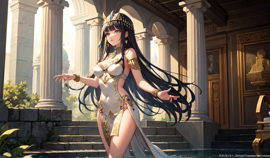 ((Highest quality)), ((masterpiece)), (detailed), One Beautiful Cleopatra, sexy,Celtic,pyramid,Water Temple,Reaching out here