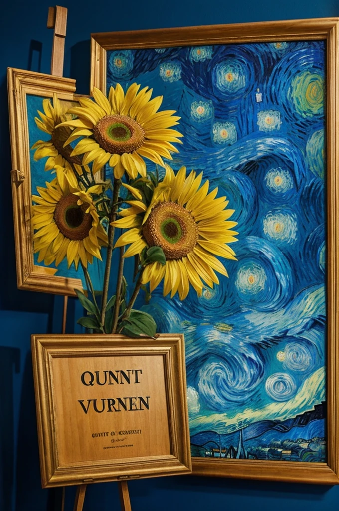 Create van Gogh&#39;s starry night that has sunflowers and the name "Nataly"