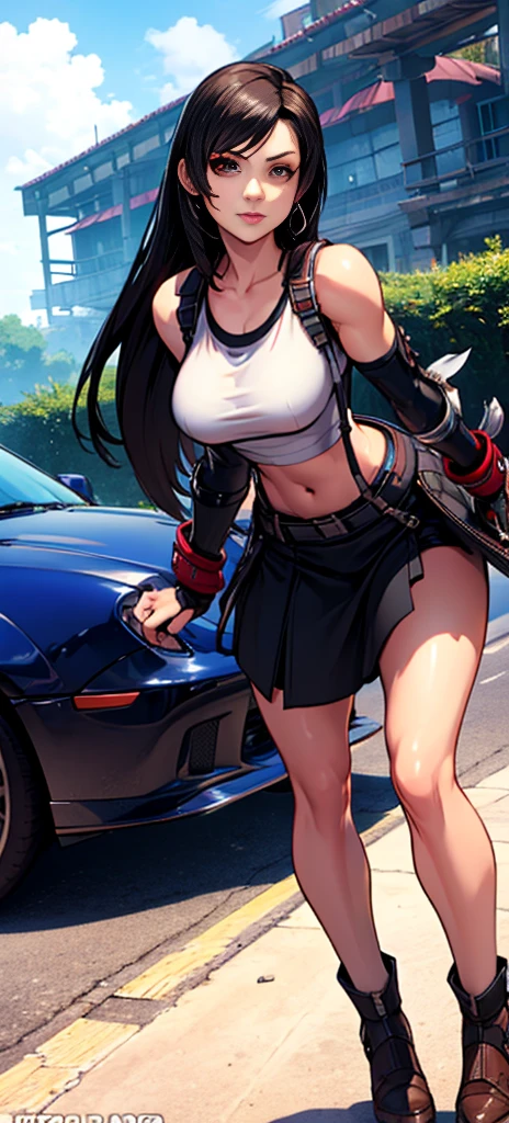 (tifa lockhart) 1 girl, facing the front, going, Coming in the direction of the camera, going para a câmera, facing the front going,