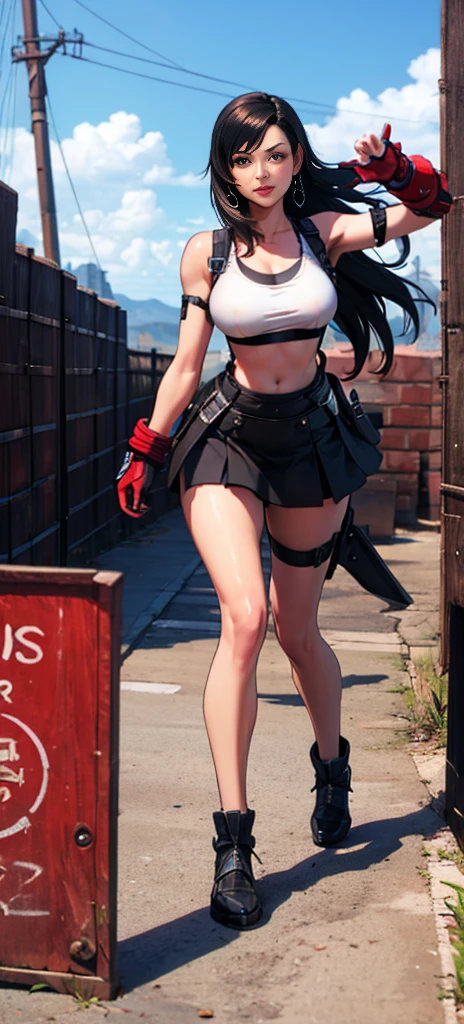  (tifa lockhart) 1 girl, facing the front, going, Coming in the direction of the camera, going para a câmera, facing the front going,