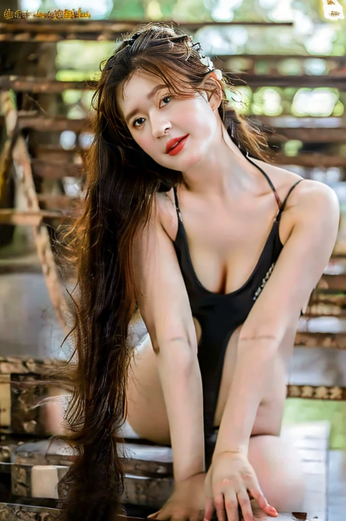 thai woman, ((Beautiful milf)), hourglass figure, large breasts, brown eyes, black hair, seductive face, (microkini), fair skin, beach, masterpiece, best quality, ultra detailed, realistic