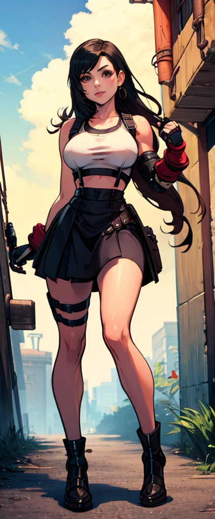  (tifa lockhart) 1 girl, facing the front, going, Coming in the direction of the camera, going para a câmera, facing the front going,