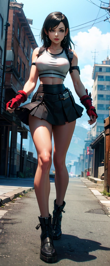(tifa lockhart) 1 girl, facing the front, going, Coming in the direction of the camera, going para a câmera, facing the front going,