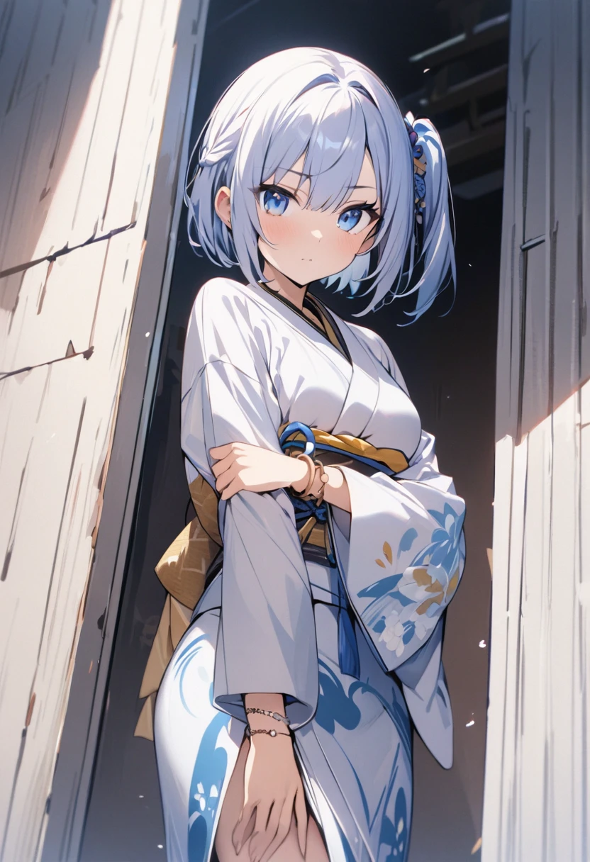 masterpiece、Highest quality、High Resolution、Chi 1、1 girl、short hair、One side up、solo、bracelet、Bans、kimono、Cowboy Shot、blue eyes