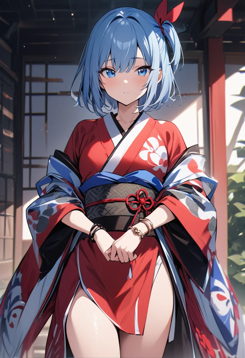 masterpiece、Highest quality、High Resolution、Chi 1、1 girl、short hair、One side up、solo、bracelet、Bans、kimono、Cowboy Shot、blue eyes