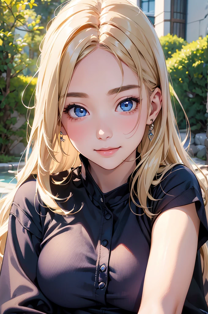 masterpiece、Highest quality、、(Realistic:1.3)、Face close-up、sit、blonde、Long Hair、One Girl、Very cute face、Detailed face、Detailed eyes、Big eyes、 Blue Skin、Romanian Ethnicity、(Show your amount:1.2)、smile、((Full nudity))、Large Breasts、I can see your thighs、