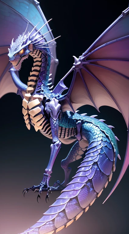 An iridescent-scales skeleton dragon with three pairs of wings