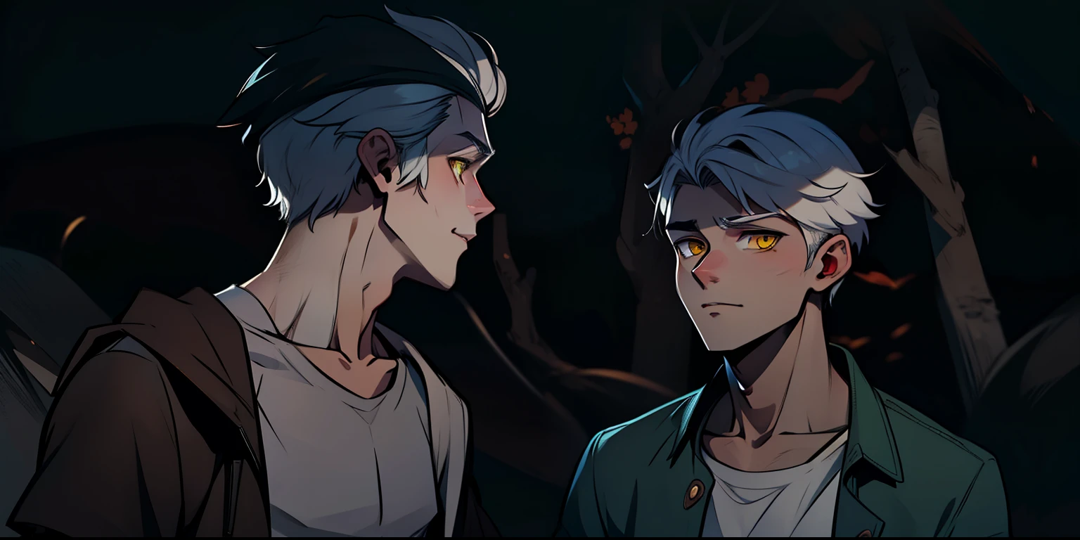 young man of 17 years yellow eyes white hair is sung