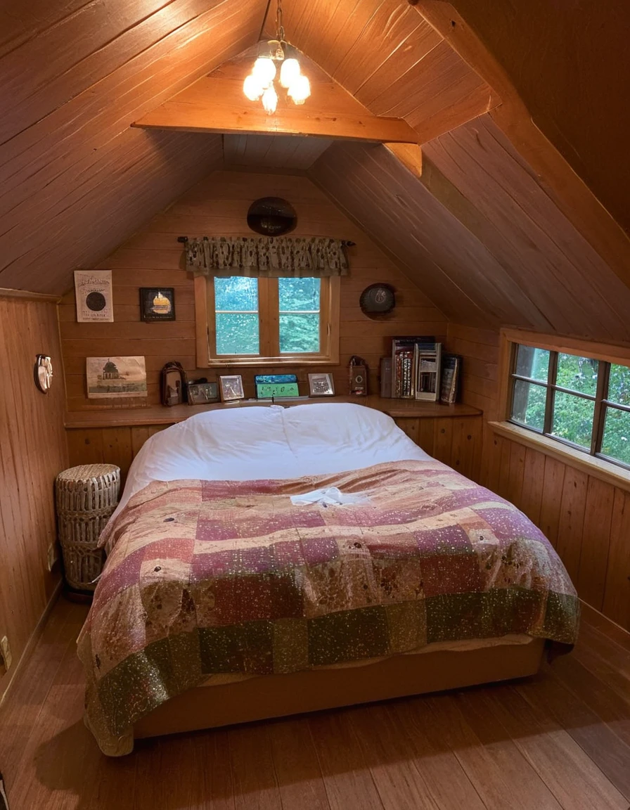 bedroom with room, cozy room, cozy treehouse bedroom, small bedroom, cozy place, cozy bed, cottagecore hippie, thomas kinkade. cute cozy room, in an attic, cottagecore, cozy and peaceful atmosphere, pleasant cozy atmosphere, cottagecore!!, cabin in the woods