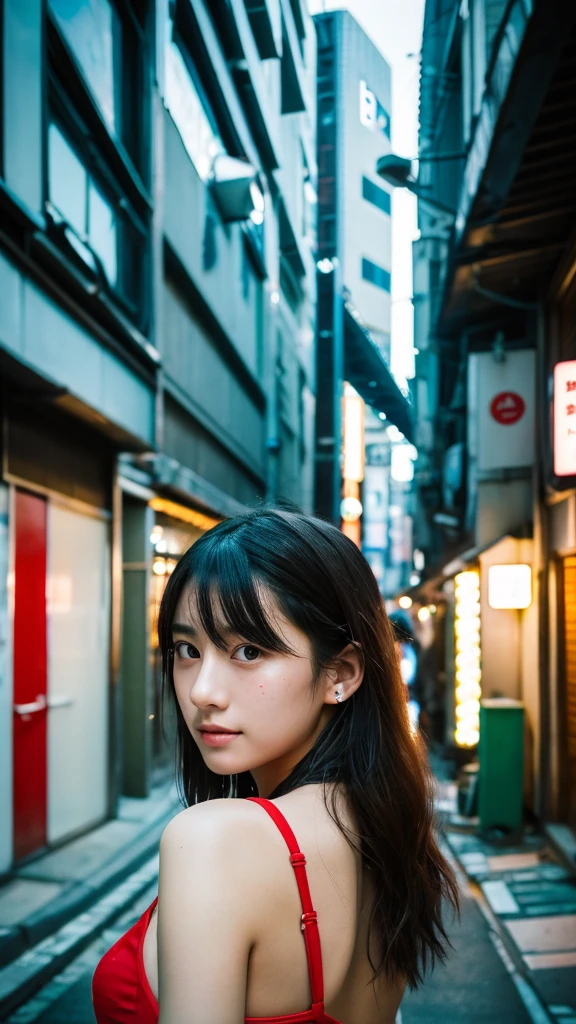 (One Girl),Japan at 25,Medium black hair with some green highlights、 I have a few freckleicro Bikini、Standing full-body photo、White headphones with a complex shape,in the abandoned building、Night Photo、Great face and eyes, ((Highest quality)), (Super detailed), (Very detailed CG 統合 8k 壁紙), Very detailed, High-resolution RAW color photos, Professional photography,