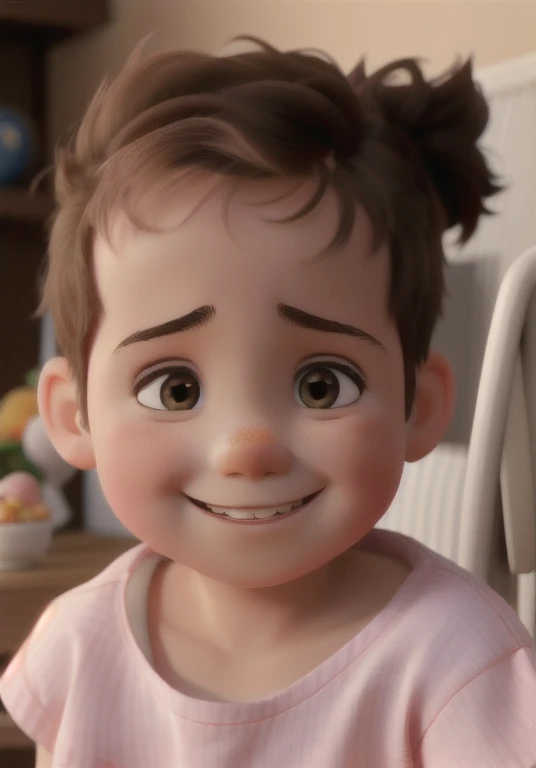 A one and a half year old , smiling with his cheeks a little red, Looking forward