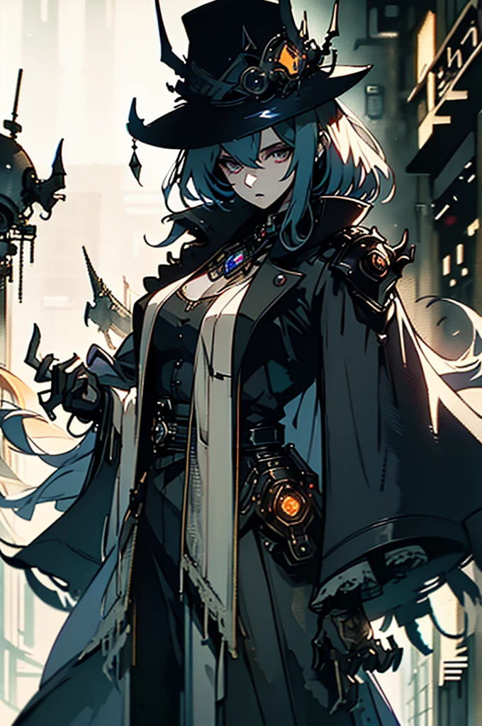 A sardonically aloof droid girl mechanic, clad in a patched-up trench coat and fedora, stands amidst a dimly lit alleyway. This watercolor painting captures the essence of a noir-inspired world, with muted tones and shadows adding to the mysterious atmosphere. The intricately detailed droid has a rusted exterior, but its glowing eyes hint at a hidden depth. Each brushstroke seems to bring the character to life, making this image a true masterpiece of the genre.