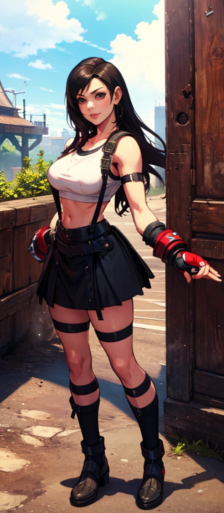  (tifa lockhart) 1 girl, facing the front, going, Coming in the direction of the camera, going para a câmera, facing the front going,