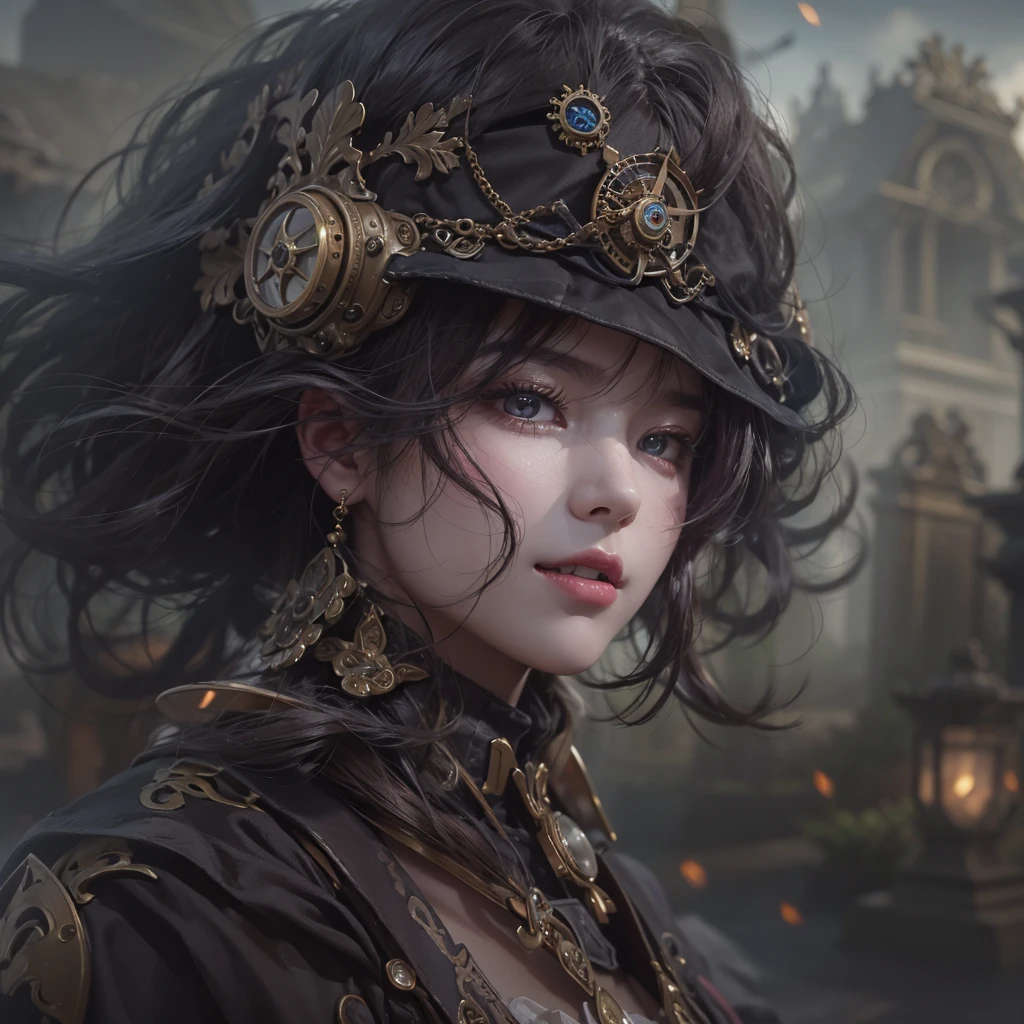 (best quality,8k,highres,masterpiece:1.2),Chinese ink style,steampunk world,tiger-shaped steampunk armored girl,jets of steam hanging in the city air,ink animation art,ink comic art,ink,ink droplets,smudged makeup,exquisitely detailed,black and white color palette,strong chiaroscuro lighting.