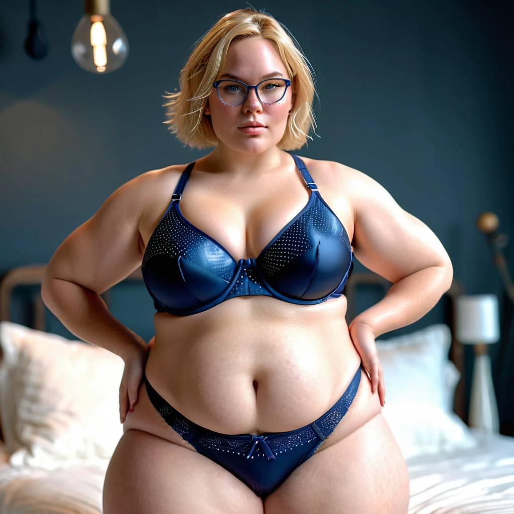 extremely detailed, high quality, realistic, photorealistic, 8k, masterpiece, full body, glowing skin, beautiful face, mature woman, high cut micro lingerie, extreme thin lingerie, too small thong, too big woman for tiny thong, teardrop bikini, open legs, over 50 short blonde hair, lot of freckle on her whole body, freckle everywhere, glasses, extreme obese, sensual pose, extreme huge belly, bellyrolls, huge thighs, sweaty, cellulite, ssbbw, ussbbw, extreme cellulite, cream on body, stretchmarks, gigantic saggy bottom, huge flat ass, cameltoe