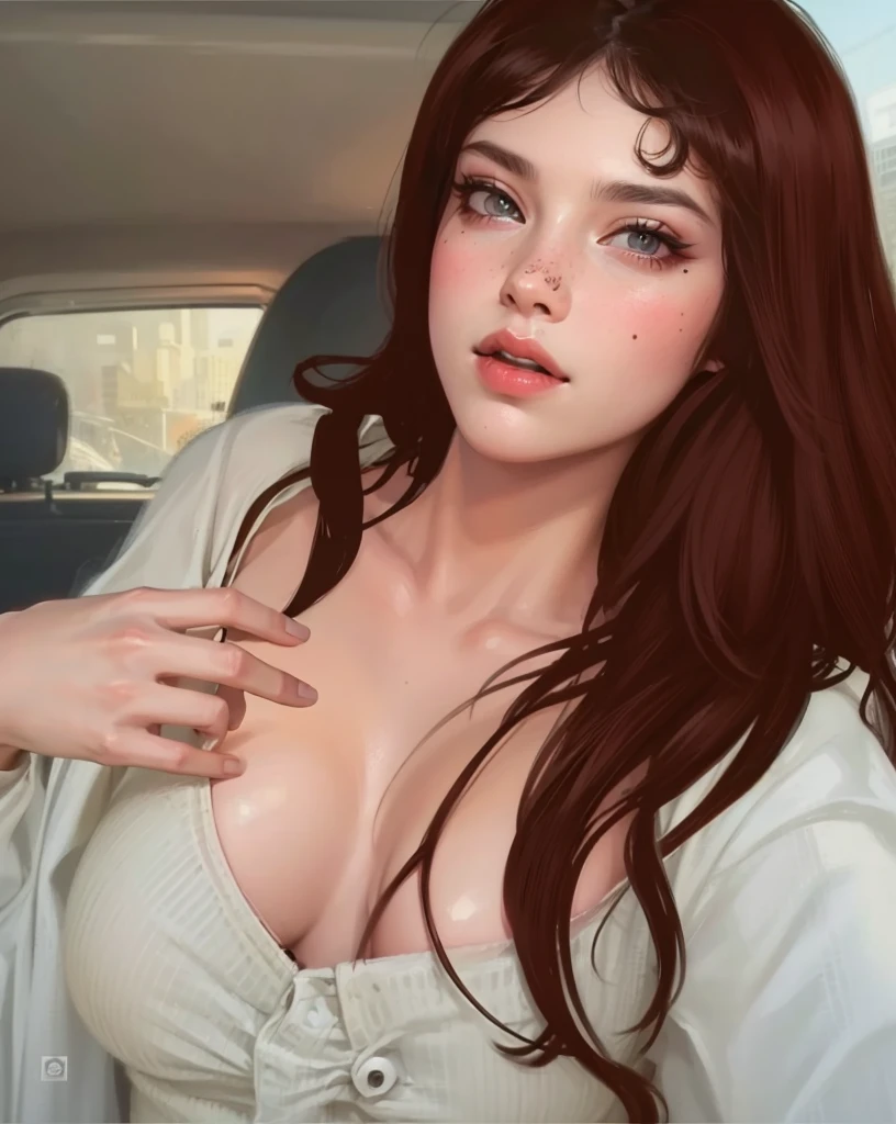 8k ultra realistic cg, Masterpiece, ((ultra detailed background, delicate pattern, intricate detail)), Best Quality, intricate details, chromatic aberration, 1 girl, wide, Golden hair, messy hair, red reflections, hair over one eye, sharp eyes, choker, brick wall, graffiti, dim lighting, alley, oversized shirt,off the shoulder, see through white shirt, Masterpiece, Best Quality