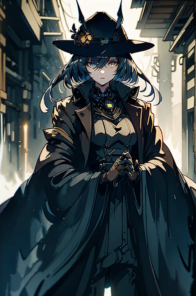 A sardonically aloof droid girl mechanic, clad in a patched-up trench coat and fedora, stands amidst a dimly lit alleyway. This watercolor painting captures the essence of a noir-inspired world, with muted tones and shadows adding to the mysterious atmosphere. The intricately detailed droid has a rusted exterior, but its glowing eyes hint at a hidden depth. Each brushstroke seems to bring the character to life, making this image a true masterpiece of the genre.