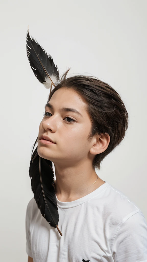 Create a minimal, modern, simple, inspirational, memorable, dream like logo design of a boy and a feather for the brand “Penamemoria".
