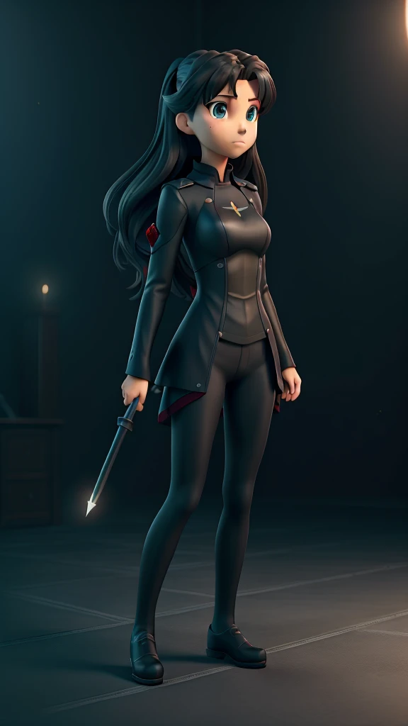 full body, Serious face, (masterpiece), best quality, expressive eyes, perfect face, anime girl, Fate/Stay Night anime, Rin Tohsaka anime, Rin Tohsaka Fate/Stay Night HDR (High Dymanic Range), Ray Tracing, Super resolution, Unreal 5, Subsoil Scatter, PBR Textures, Post Processing, Anisotropic filtering, Depth of Field, High Sharpness and Sharpness, Multilayer Textures, Surface shading, Precise simulation of light-material interactions, Perfect ratios, Octane rendering, duotone illumination, low ISO, white balance, Rule of thirds, Wide aperture, 8K RAW, high-efficiency sub-pixels, sub-pixel convolution, glow particles