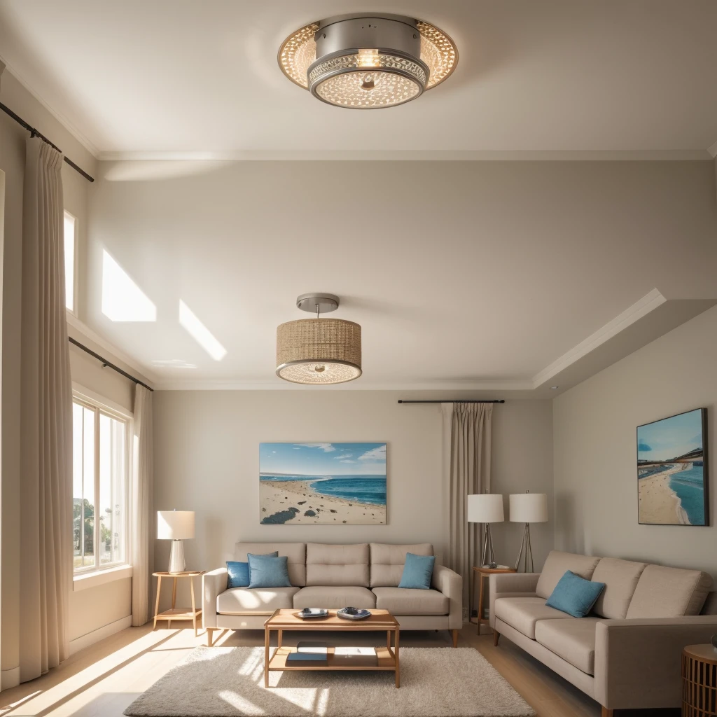 RAW photo,Living room, Modern style, Ceiling Lights, daytime, natural lighting, physically based rendering, subject, 8k uhd, dslr, soft lighting, high quality, film grain, Fujifilm XT3