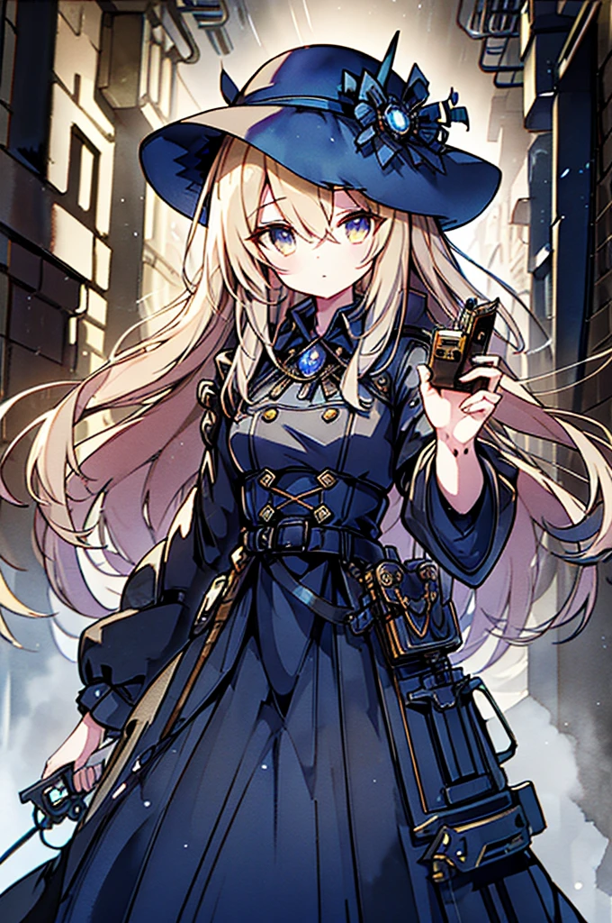 A sardonically aloof droid girl mechanic, clad in a patched-up trench coat and fedora, stands amidst a dimly lit alleyway. This watercolor painting captures the essence of a noir-inspired world, with muted tones and shadows adding to the mysterious atmosphere. The intricately detailed droid has a rusted exterior, but its glowing eyes hint at a hidden depth. Each brushstroke seems to bring the character to life, making this image a true masterpiece of the genre.