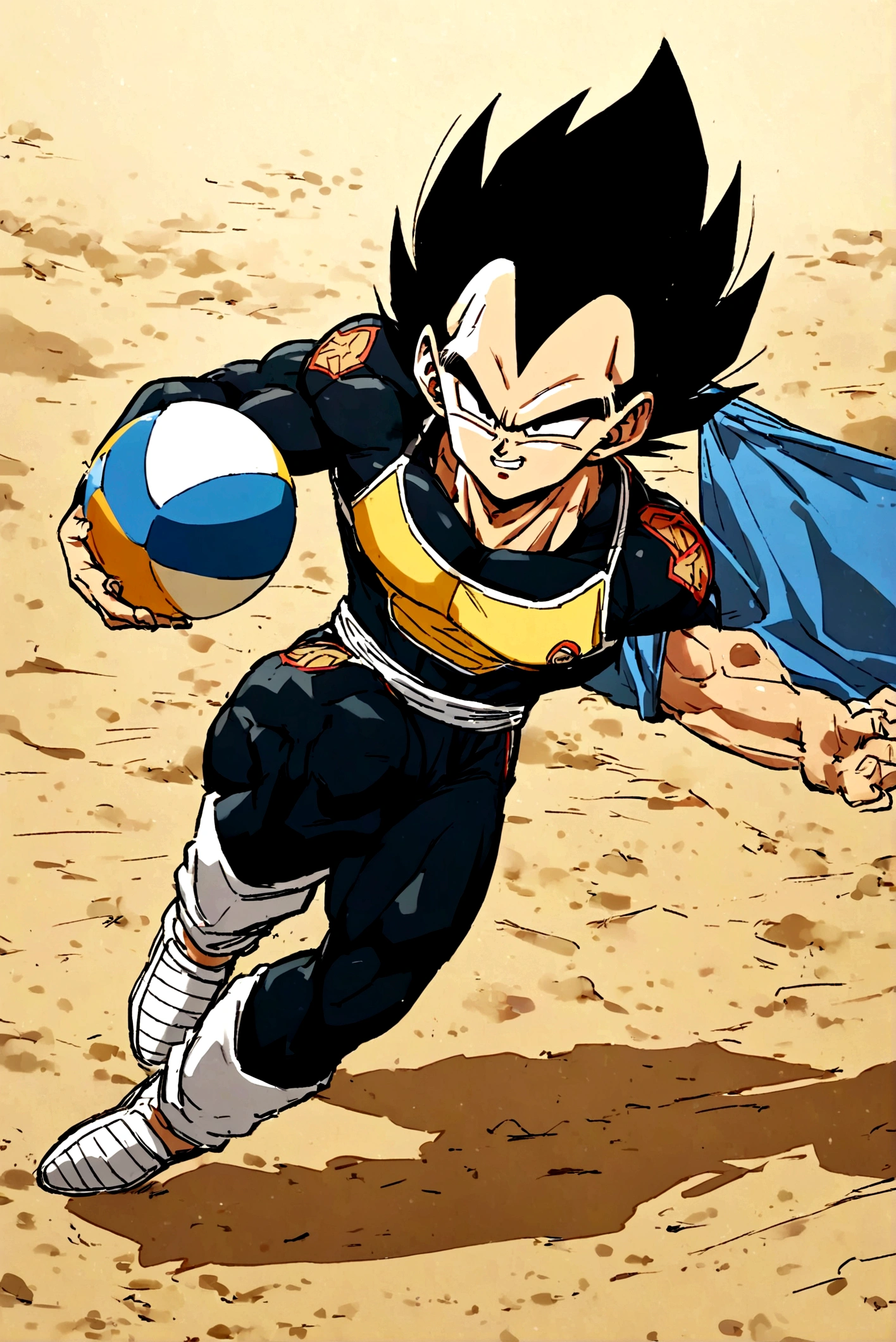 1boy, male focus, piccolo, dragon ball, playing beach volleyball