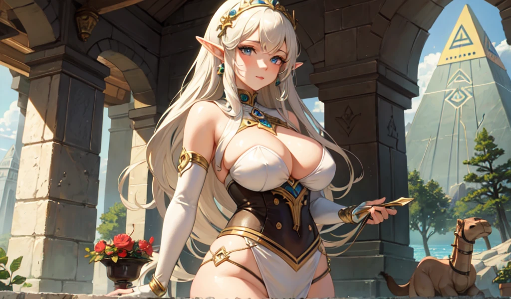 ((Highest quality)), ((masterpiece)), (detailed), 1 Beautiful Elf Woman, sexy,Celtic,pyramid,camel