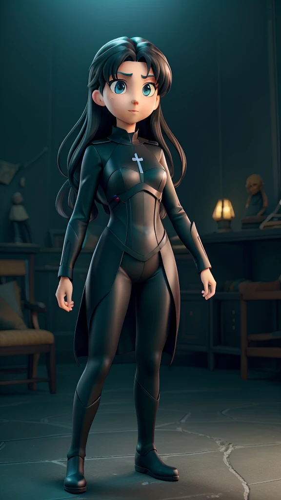full body, Serious face, (masterpiece), best quality, expressive eyes, perfect face, bodysuit, anime girl, Fate/Stay Night anime, Rin Tohsaka anime, Rin Tohsaka Fate/Stay Night HDR (High Dymanic Range), Ray Tracing, Super resolution, Unreal 5, Subsoil Scatter, PBR Textures, Post Processing, Anisotropic filtering, Depth of Field, High Sharpness and Sharpness, Multilayer Textures, Surface shading, Precise simulation of light-material interactions, Perfect ratios, Octane rendering, duotone illumination, low ISO, white balance, Rule of thirds, Wide aperture, 8K RAW, high-efficiency sub-pixels, sub-pixel convolution, glow particles
