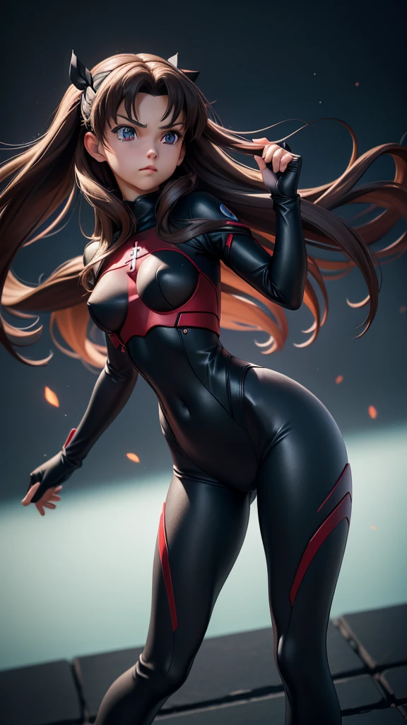 full body, Serious face, (masterpiece), best quality, expressive eyes, perfect face, bodysuit, anime girl, Fate/Stay Night anime, Rin Tohsaka anime, Rin Tohsaka Fate/Stay Night HDR (High Dymanic Range), Ray Tracing, Super resolution, Unreal 5, Subsoil Scatter, PBR Textures, Post Processing, Anisotropic filtering, Depth of Field, High Sharpness and Sharpness, Multilayer Textures, Surface shading, Precise simulation of light-material interactions, Perfect ratios, Octane rendering, duotone illumination, low ISO, white balance, Rule of thirds, Wide aperture, 8K RAW, high-efficiency sub-pixels, sub-pixel convolution, glow particles