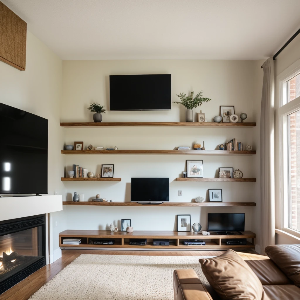 RAW photo,Living room, Modern style, Ceiling Light, TV Shelf, daytime, natural lighting, physically based rendering, subject, 8k uhd, dslr, soft lighting, high quality, film grain, Fujifilm XT3