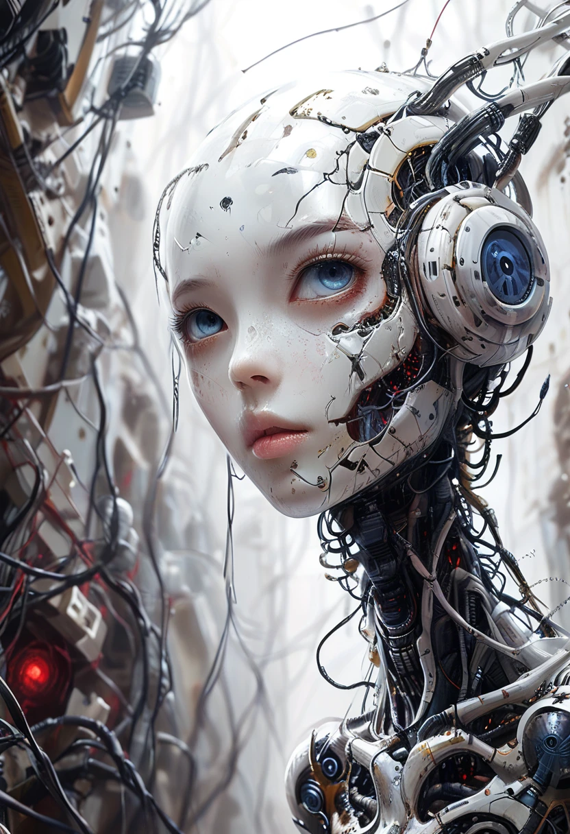 Made by an advanced civilization、With technology that humans cannot even imagine,、An organic body、It looks both beautiful and terrifying、It shines faintly like veins running.、Artificial Life Forms、White body、A body invaded by technology、