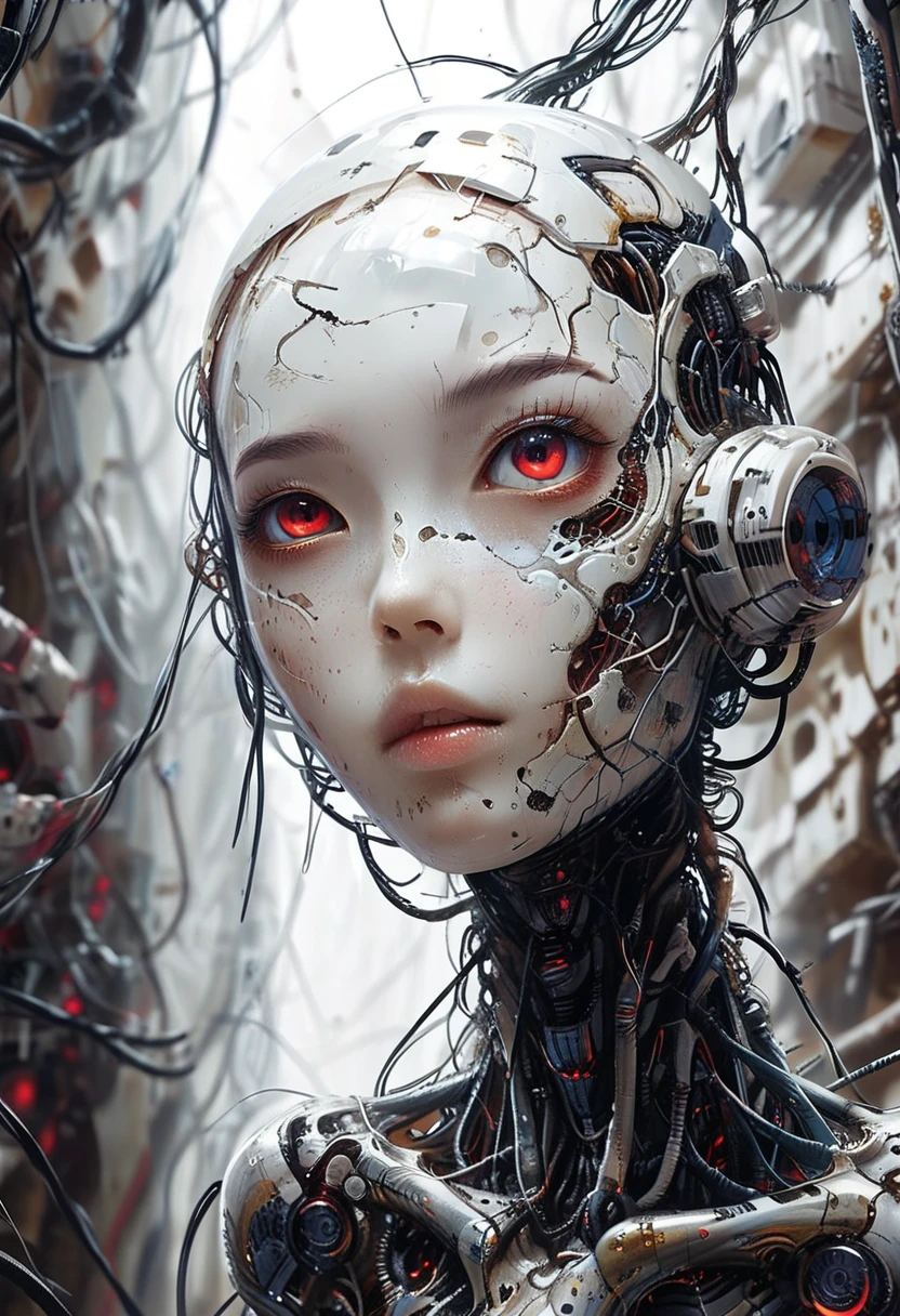 Made by an advanced civilization、With technology that humans cannot even imagine,、An organic body、It looks both beautiful and terrifying、It shines faintly like veins running.、Artificial Life Forms、White body、A body invaded by technology、