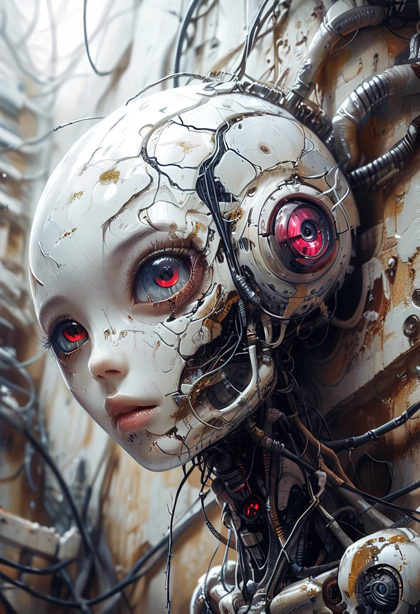 Made by an advanced civilization、With technology that humans cannot even imagine,、An organic body、It looks both beautiful and terrifying、It shines faintly like veins running.、Artificial Life Forms、White body、A body invaded by technology、