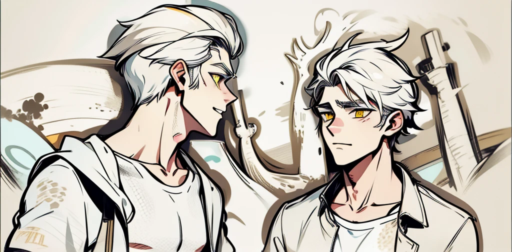young man of 17 years yellow eyes white hair is sung