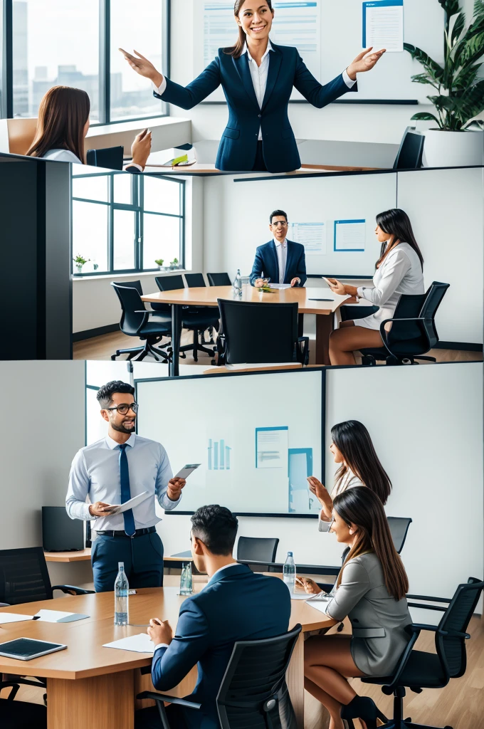 (((Very Realistic))) Employees of a company in a meeting room discussing Corporate Social Responsibility: The relationship between socially responsible practices and business efficiency.
