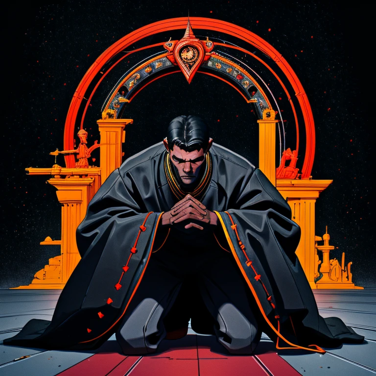black boy praying, kneeling in prayer, on his knees,  Prayer posture, intense line art, bold lineart, Pray, lineart grosso, Art on Artstation, full body detailed portrait, thick black lineart, commission for high resolution