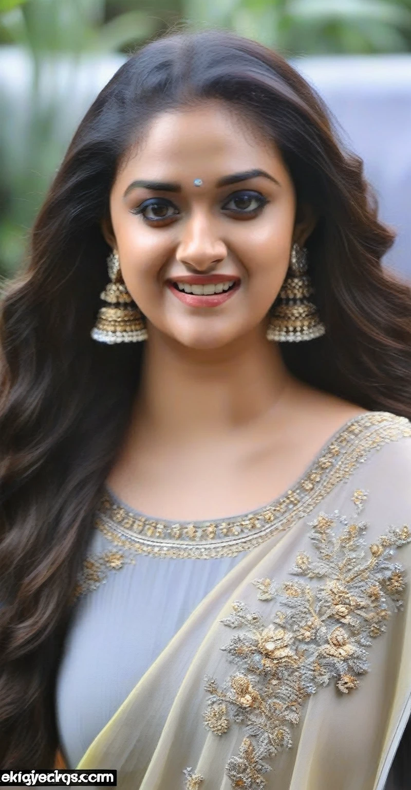 Ultra realistic face of keerthy suresh, full body,outdore