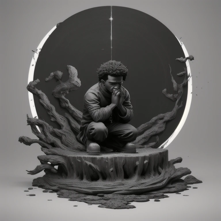 black  praying, boy kneeling in prayer, on his knees, Prayer posture, intense line art, bold lineart, Pray, lineart grosso, Art on Artstation, full body detailed portrait, thick black lineart, commission for high resolution