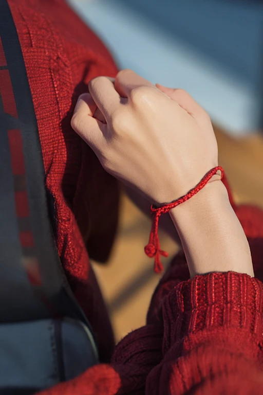 red thread bracelet on hand, Luck, wealth, black beads, protection high quality, masterpiece, detailed