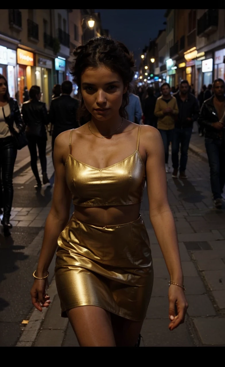 A 29-year-old brunette French woman walking in the street 