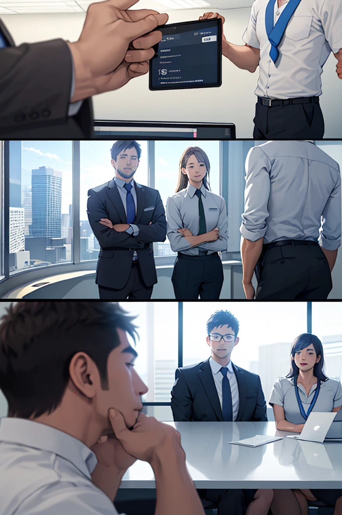 (((Very Realistic))) Employees of a company in a meeting room discussing Corporate Social Responsibility: The relationship between socially responsible practices and business efficiency.