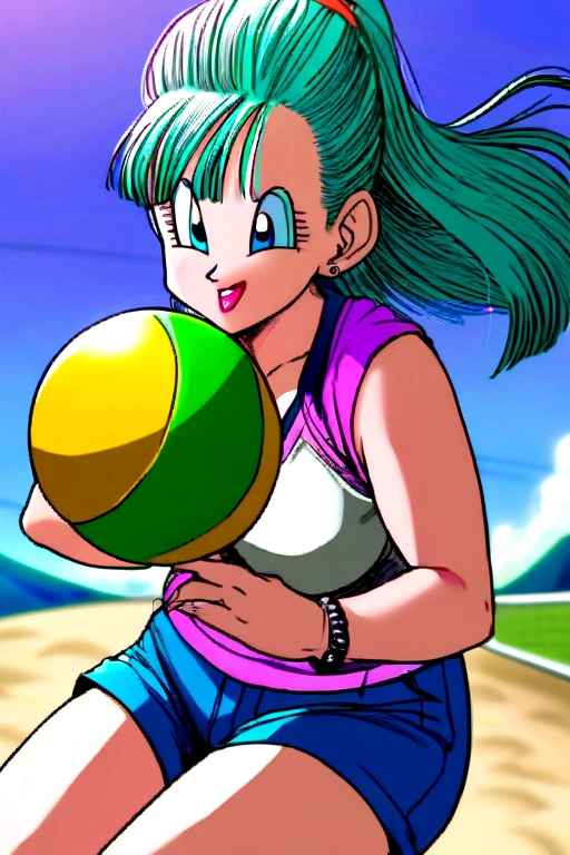1boy, male focus, piccolo, dragon ball, playing beach volleyball