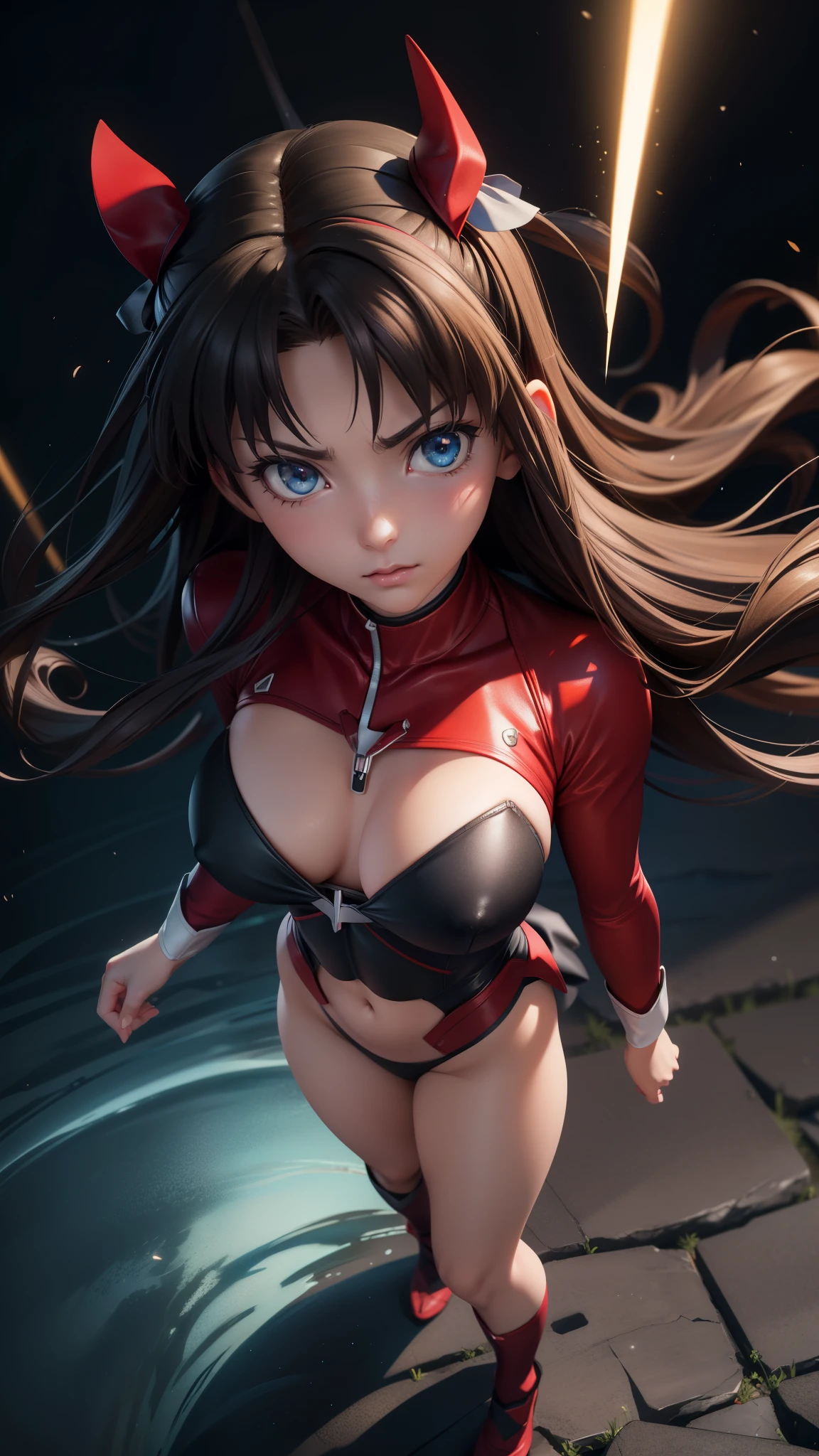 full body, Serious face, (masterpiece), best quality, expressive eyes, perfect face, bikini, anime girl, Fate/Stay Night anime, Rin Tohsaka anime, Rin Tohsaka Fate/Stay Night HDR (High Dymanic Range), Ray Tracing, Super resolution, Unreal 5, Subsoil Scatter, PBR Textures, Post Processing, Anisotropic filtering, Depth of Field, High Sharpness and Sharpness, Multilayer Textures, Surface shading, Precise simulation of light-material interactions, Perfect ratios, Octane rendering, duotone illumination, low ISO, white balance, Rule of thirds, Wide aperture, 8K RAW, high-efficiency sub-pixels, sub-pixel convolution, glow particles
