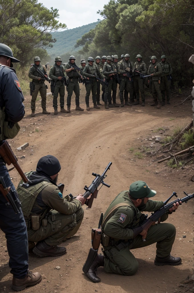 super verbose, several armed men, shotguns, 14 men, evil face, in the wilderness, North East, Cangaceiros