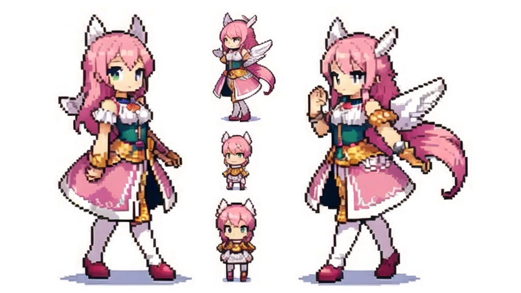 masterpiece , best quality , pixel , pixel art , xiangsu , xiang su , sequence frames , the very same person is walking , walking frame , sox figures , side , oblique view , 1 girl , fantasy clothes , full body , white background , heroine , deformed , sexy , chibi , Highly Exposed , angel , pink clothes , pink hair , 