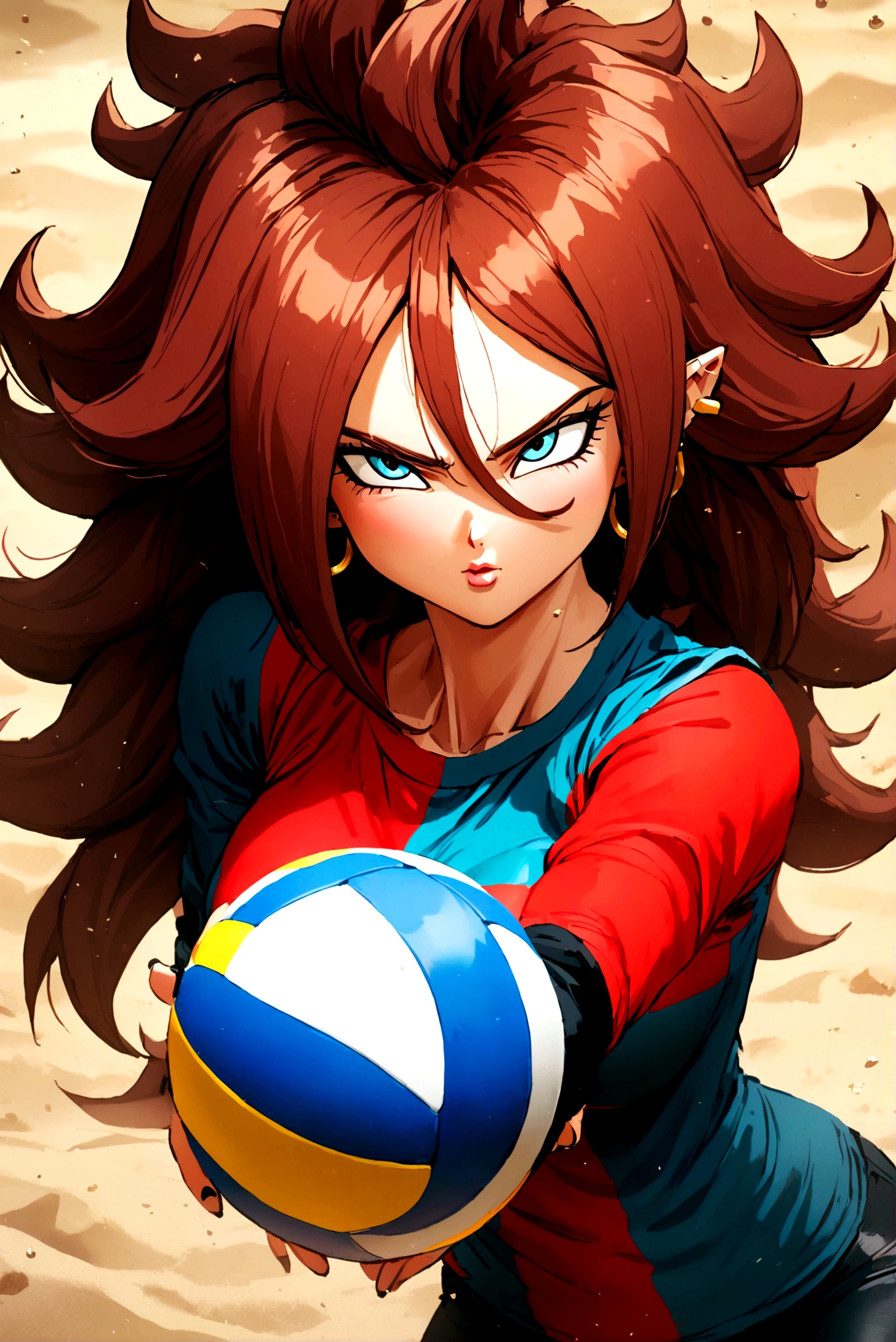 1boy, male focus, piccolo, dragon ball, playing beach volleyball